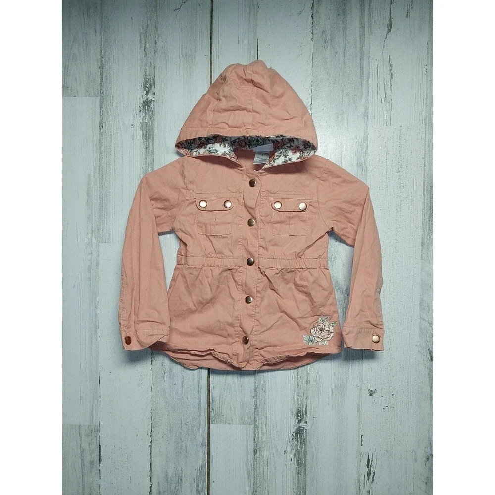 Little Lass Girls 5 Hooded Peach Utility Jacket